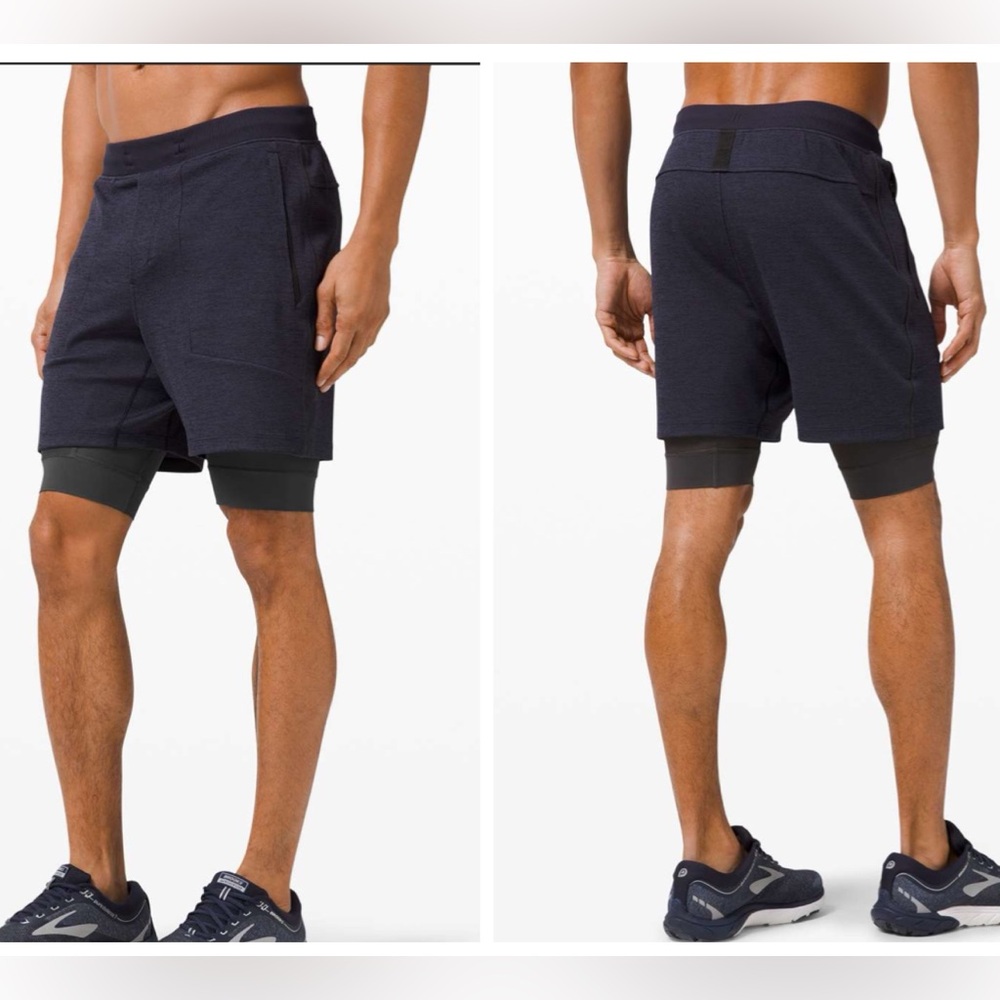 Lululemon T.H.E. Short with Mesh Liner 7” Size S in Black/Cadet Blue